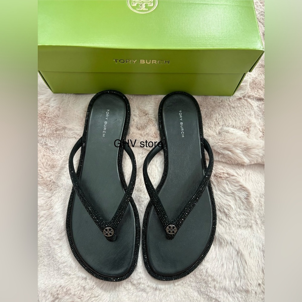 Tory Burch Chelsea leather Black Sandals with Logo Detail